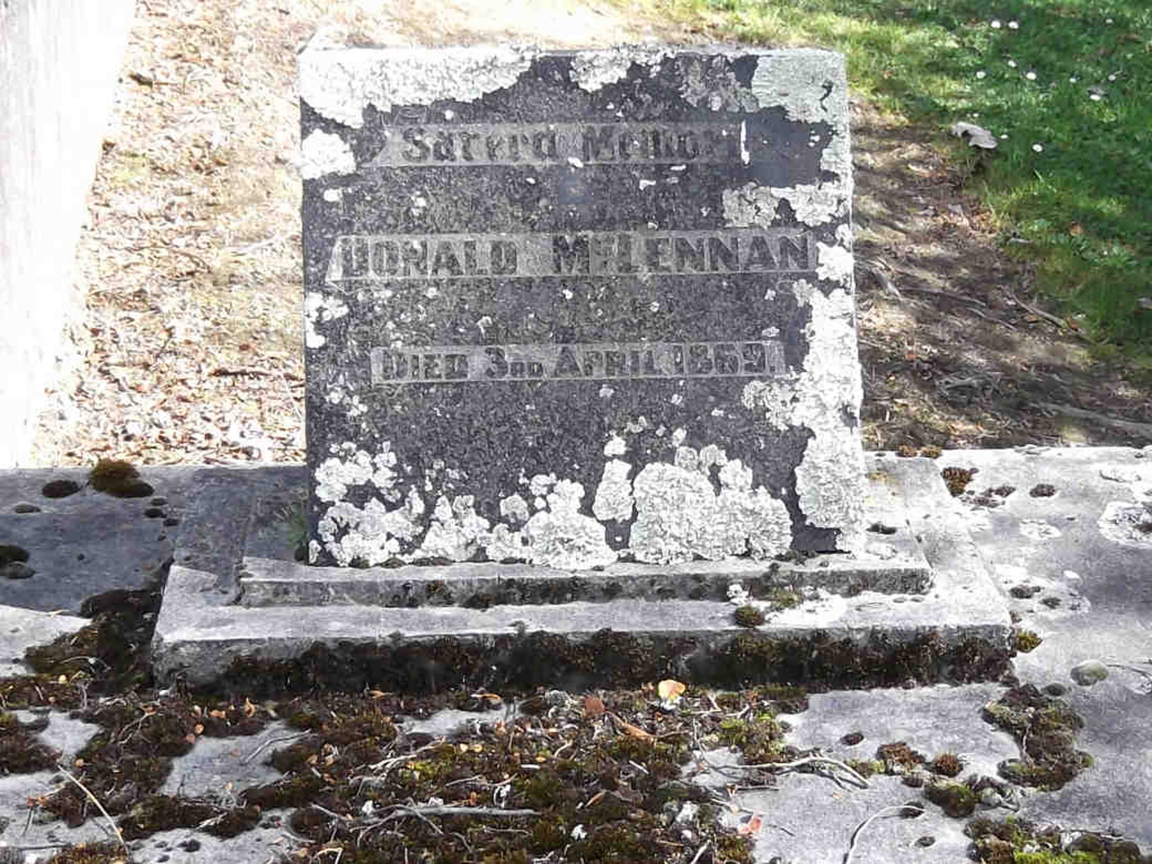 Photo of headstones/Donald McLennan d 1869 headstone Waitati, Otago